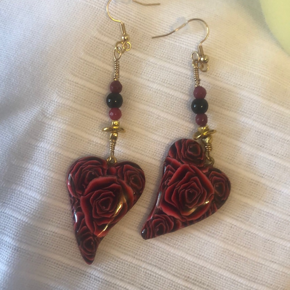 Artisan Red Rose and RUBY Earrings